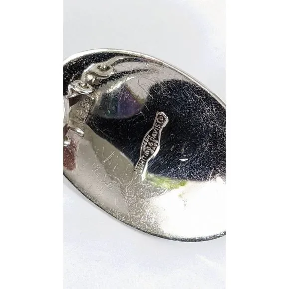 Large Oval Turquoise Art Glass Whiting And Davis Clip On Earrings - Vintage - Picture 10 of 10